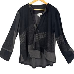 Paco Soler Women’s Black Gray Jersey Knit Swing Cardigan  Size M/L Lagenlook